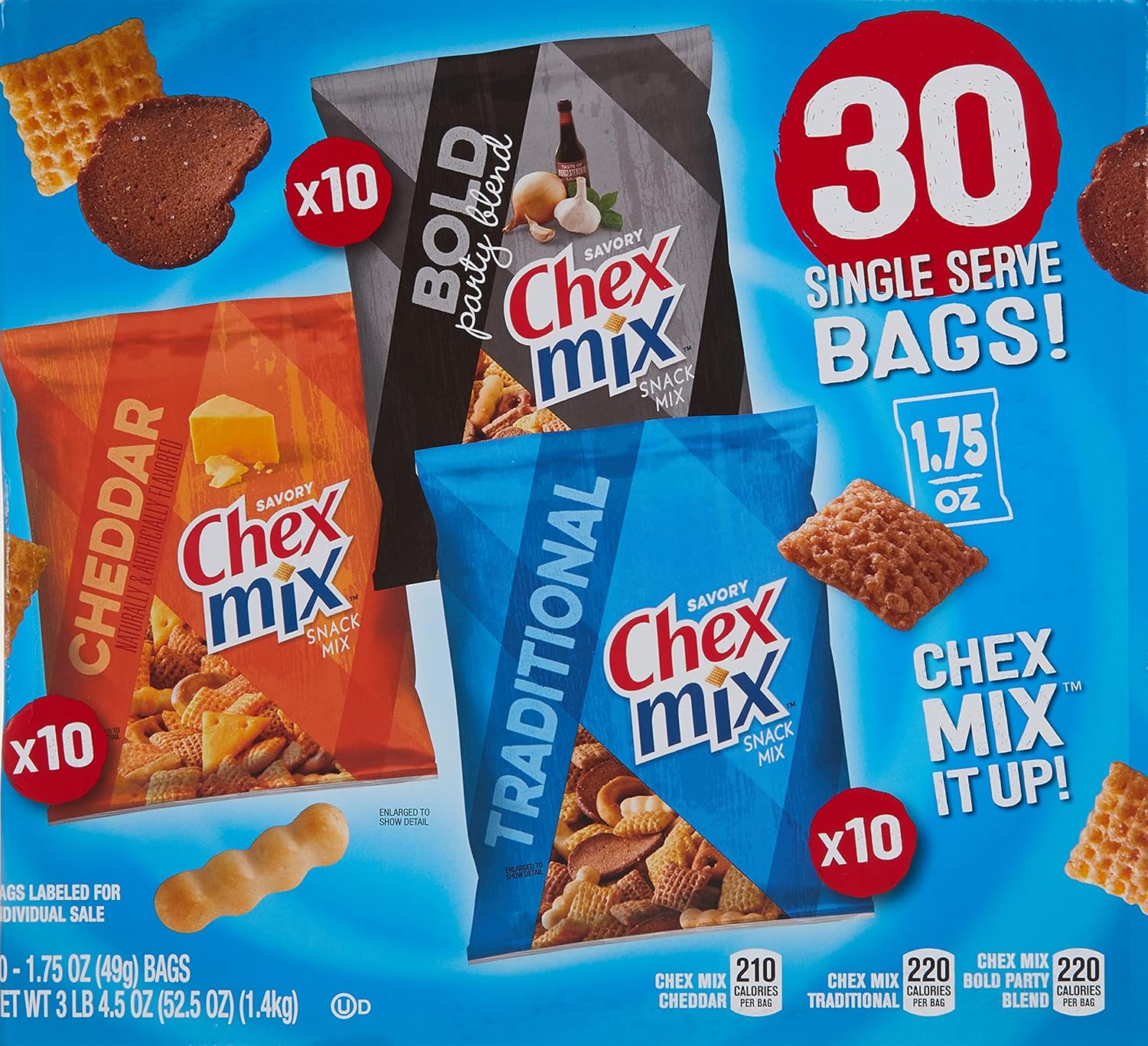 Chex Mix Classics Mix It Up Variety Snack Mixes, 1.75 Oz, Box Of 30 Packs