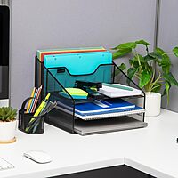 Mind Reader File Organizer, Set of 2, Desk Organizer, Storage, Paper Tray, Office, Metal Mesh, 12.5"L x 11.5"W x 9.5"H, Black