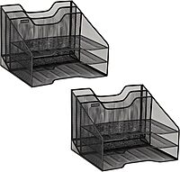 Mind Reader File Organizer, Set of 2, Desk Organizer, Storage, Paper Tray, Office, Metal Mesh, 12.5"L x 11.5"W x 9.5"H, Black