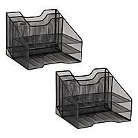 Mind Reader File Organizer, Set of 2, Desk Organizer, Storage, Paper Tray, Office, Metal Mesh, 12.5"L x 11.5"W x 9.5"H, Black