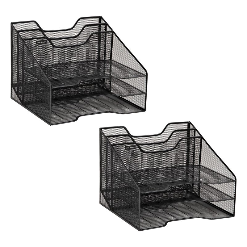 Mind Reader File Organizer, Set of 2, Desk Organizer, Storage, Paper Tray, Office, Metal Mesh, 12.5"L x 11.5"W x 9.5"H, Black