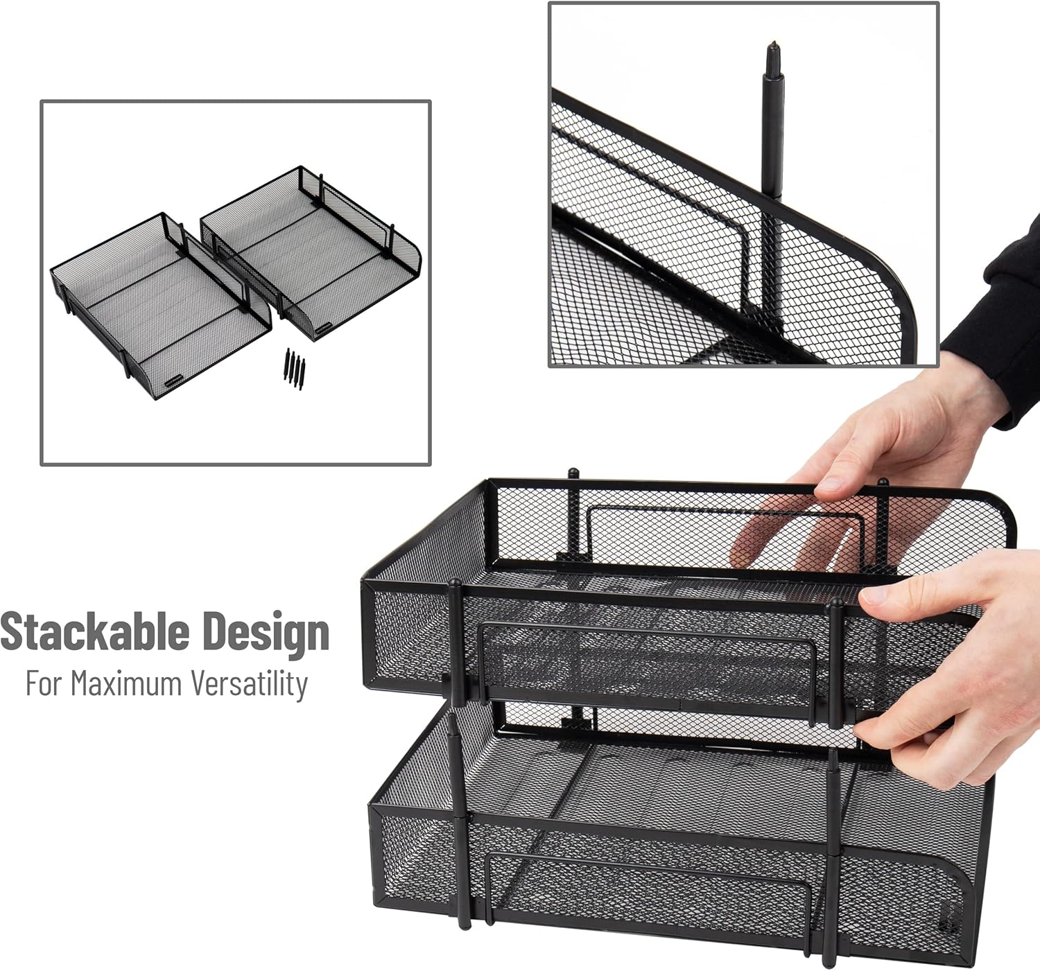 Mind Reader Stackable Paper Tray, Desktop Organizer, File Storage, Office, Metal Mesh, 10.5" L x 13.25" W x 7.5" H, 2 Pcs
