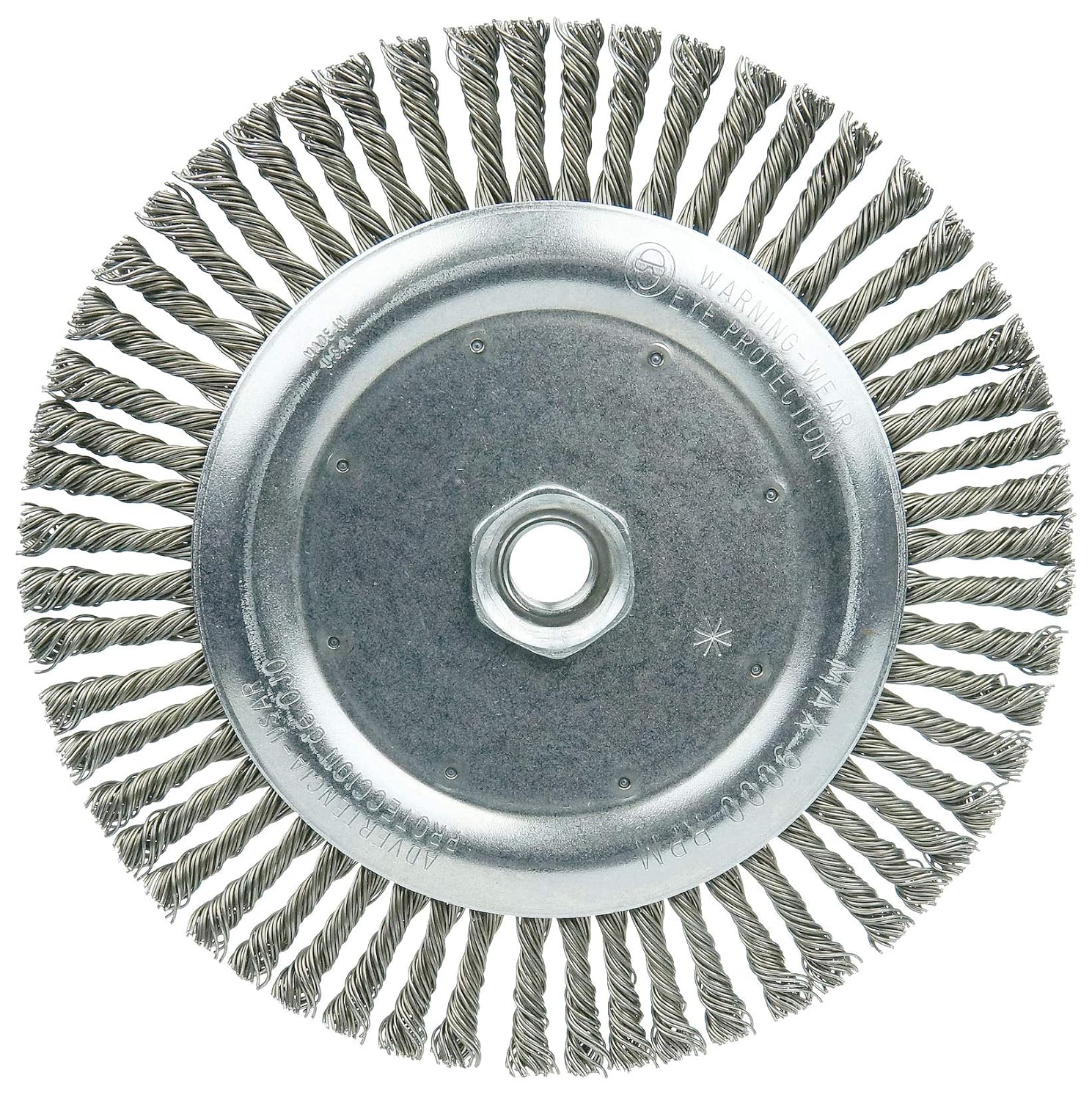 Weiler 36297 Wolverine 7" Knot Wire Wheel, Stringer Bead Twist, 0.020" Steel Fill, 5/8"-11 UNC Nut
