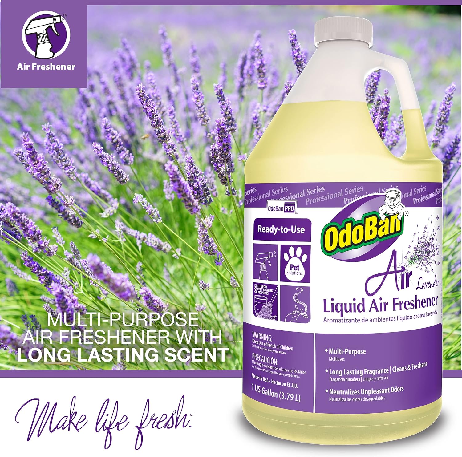 OdoBan Professional Series Ready-to-Use Air Lavender Liquid Air Freshener, Made in the USA, Lavender Scent