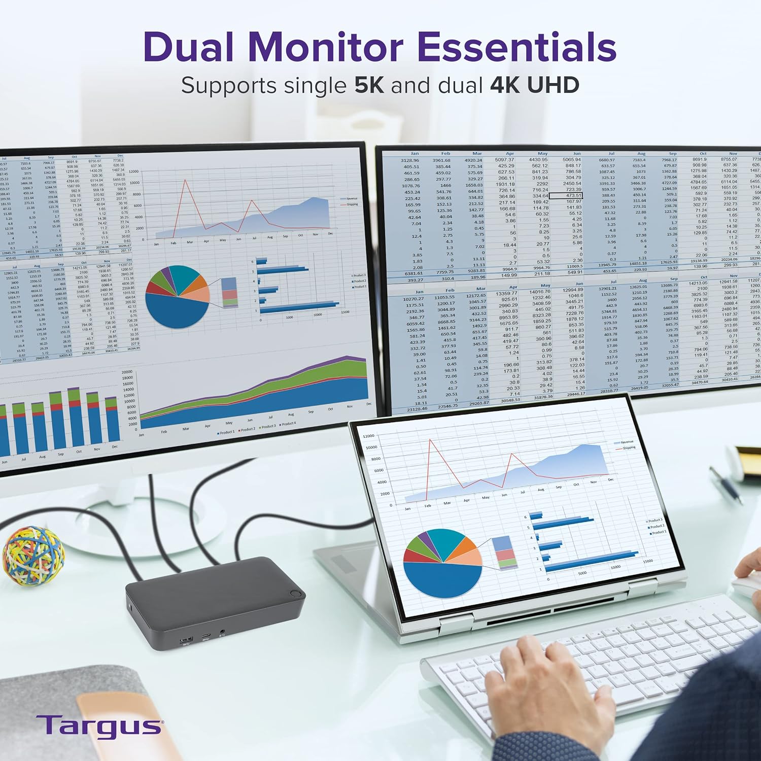 Targus USB C Docking Station Universal DV4K, USB C Laptop Docking Station Dual Monitor 2 HDMI, 65W Power Delivery
