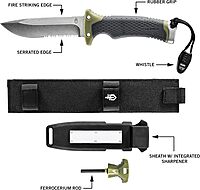 Gerber Gear Ultimate Survival Knife - Fixed Blade Knife with Fire Starter, Sharpener, and Emergency Whistle
