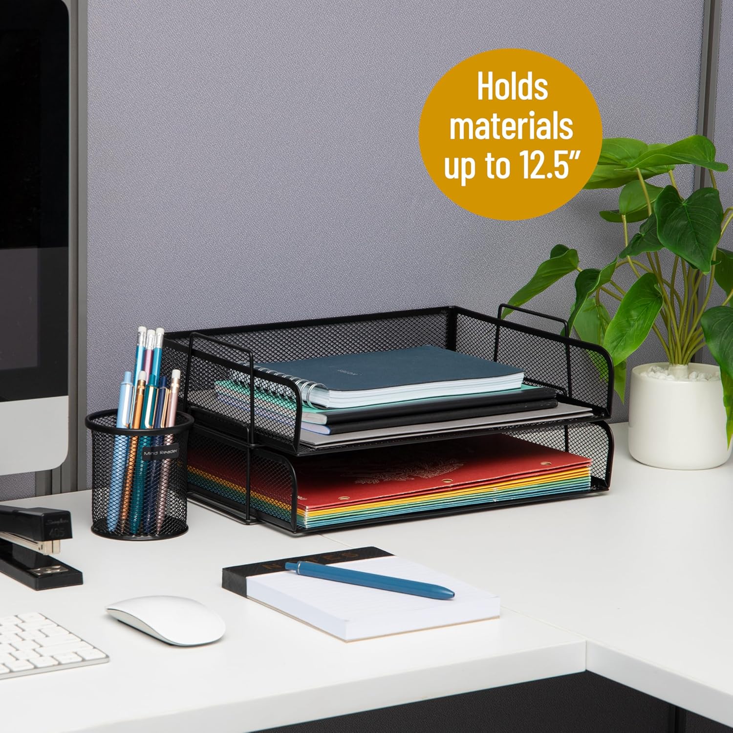 Mind Reader Stackable Paper Tray, Desktop Organizer, File Storage, Office, Metal Mesh, 13.25" L x 9.75" W x 6.25" H, 2 Pcs