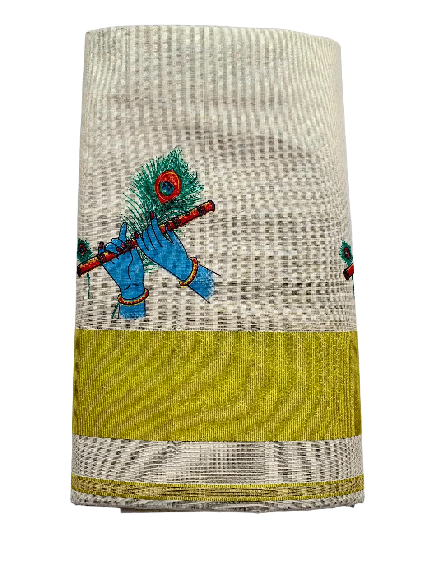 Kuthampully Kerala Kasavu Saree Tissue Mural Painted | Traditional South Indian Saree | Onam Saree - Multi Color KTM-621