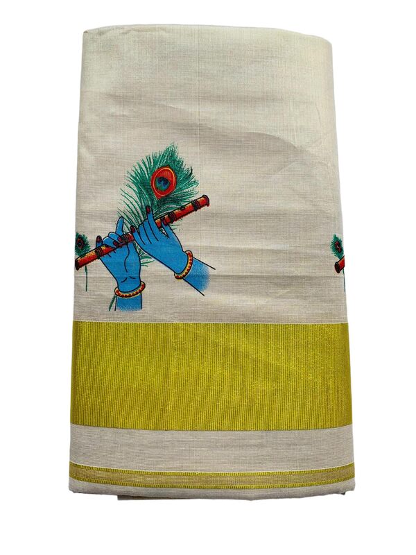 Kuthampully Kerala Kasavu Saree Tissue Mural Painted | Traditional South Indian Saree | Onam Saree - Multi Color KTM-621