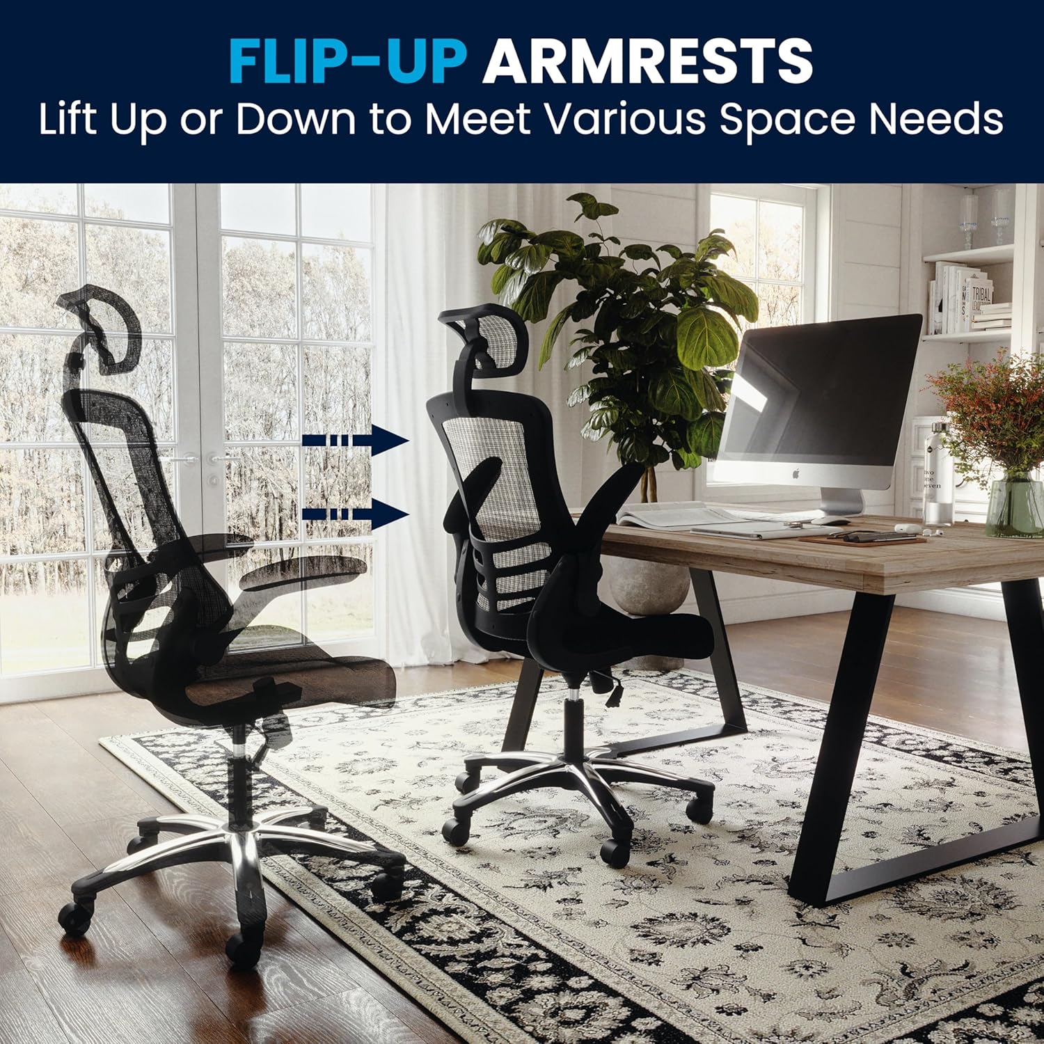 Flash Furniture Kelista High-Back Swivel Office Chair with Adjustable Lumbar Support and Seat Height