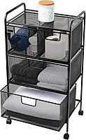 MIND READER Metal Mesh Rolling Storage Cart with Removable Drawers