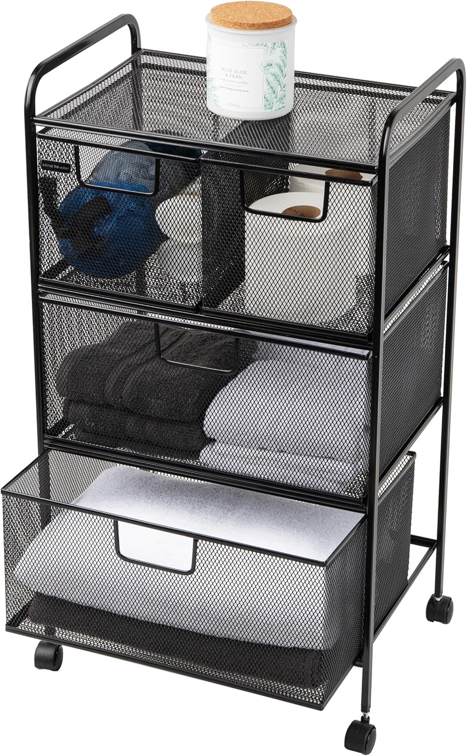 MIND READER Metal Mesh Rolling Storage Cart with Removable Drawers