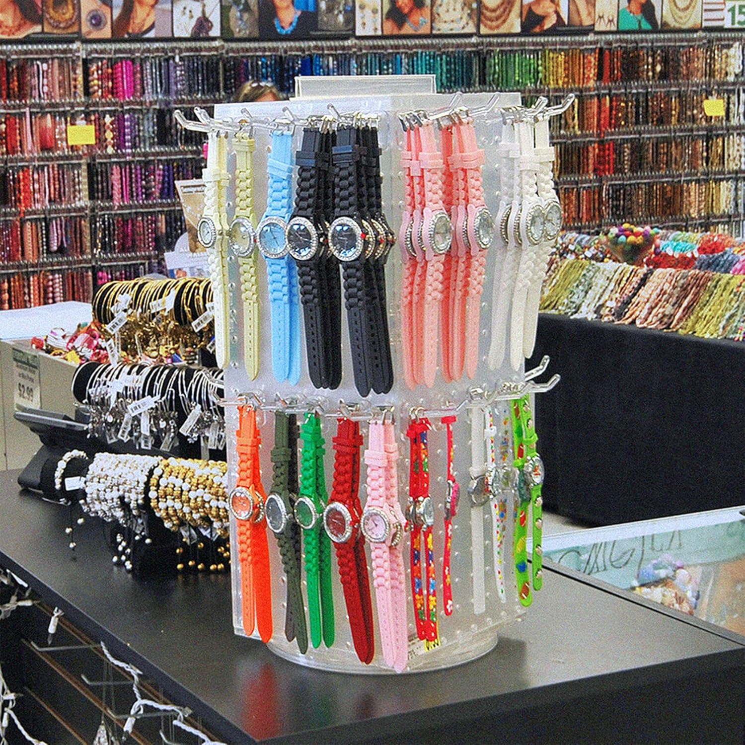 Azar Displays Four-Sided Revolving 8" W x 20" H Counter Pegboard Display with 24 Hooks