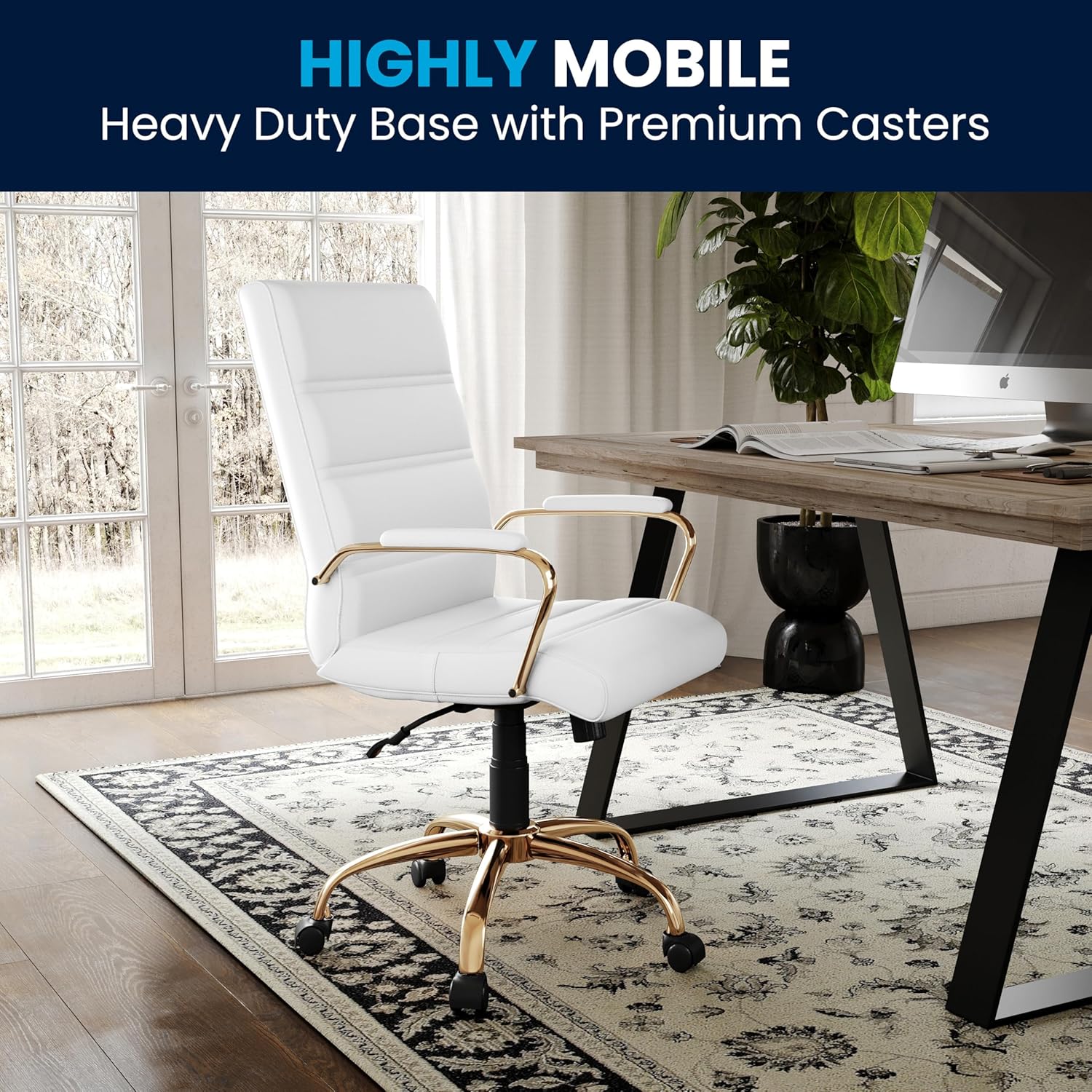 Flash Furniture Whitney Mid-Back Swivel LeatherSoft Desk Chair with Padded Seat and Armrests