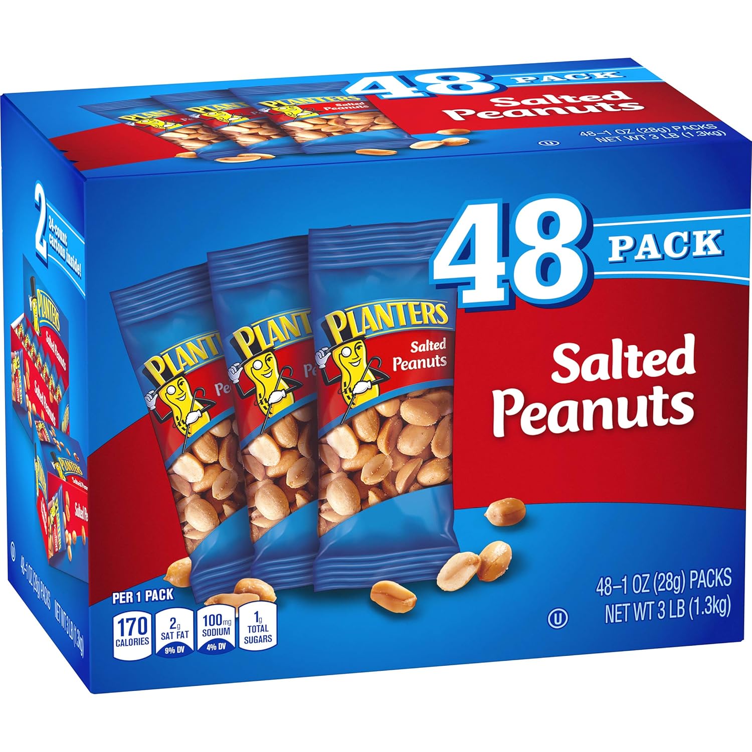 PLANTERS Salted Peanuts, 1 oz. Bags (192 Pack) - Snack Size Peanuts with Sea Salt & Simple Ingredients