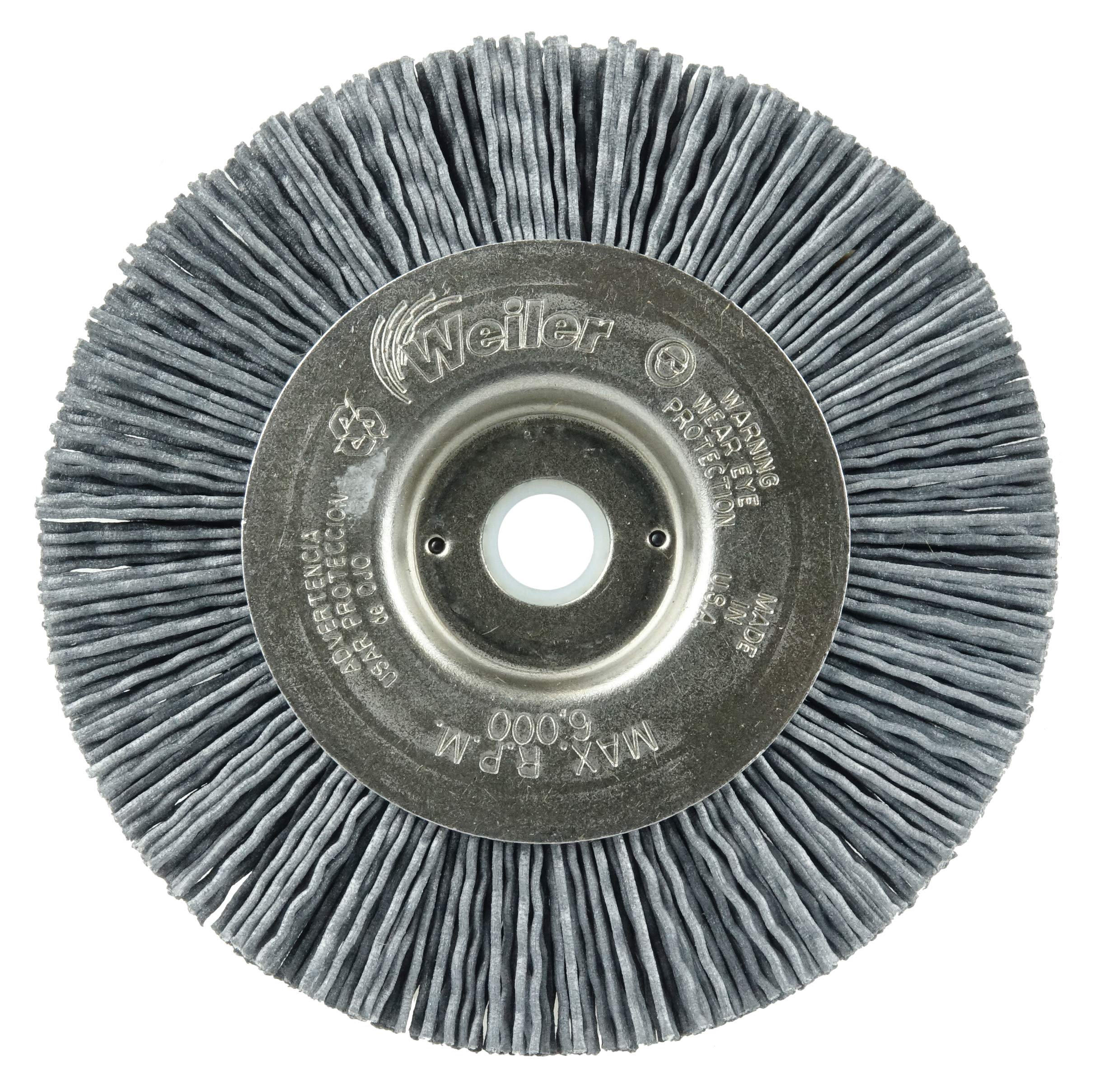 Weiler 31104 4" Narrow Face Nylox Wheel, 022/320SC Crimped Fill, 1/2"-3/8" Arbor Hole