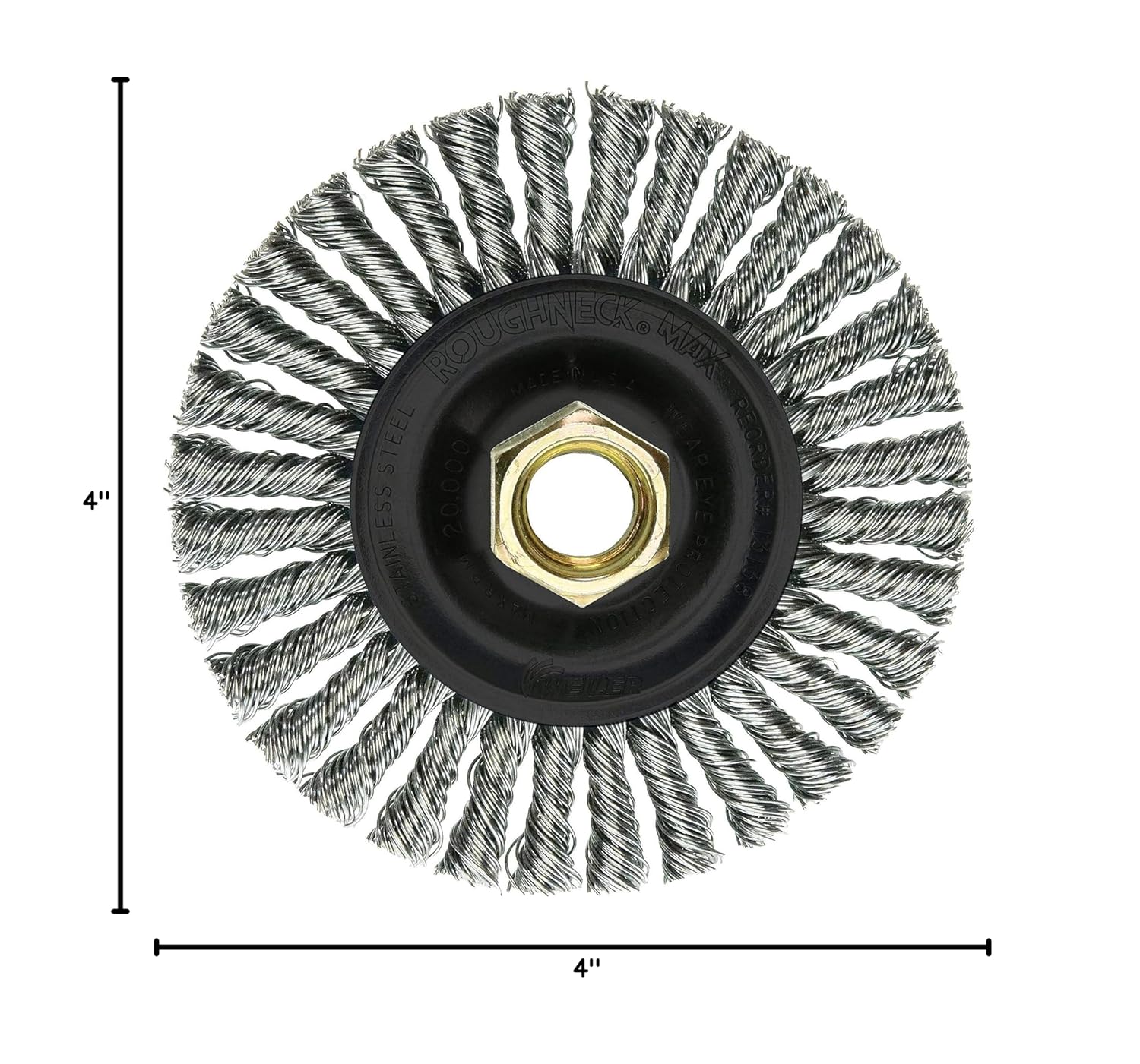 Weiler 13138 ROUGHNECK MAX 4" Stringer Bead Wheel, 0.020" Stainless Steel Fill, 5/8"-11 UNC Nut