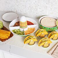 Mind Reader Taco Holders and Divided Serving Carousel Set, Taco Tuesday, Melamine, 12.5"L x 12.5"W x 8.25"H, 5 pcs