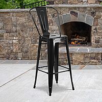 Flash Furniture Commercial Grade 30" High Black Metal Indoor-Outdoor Barstool with Removable Back Black Set of 1