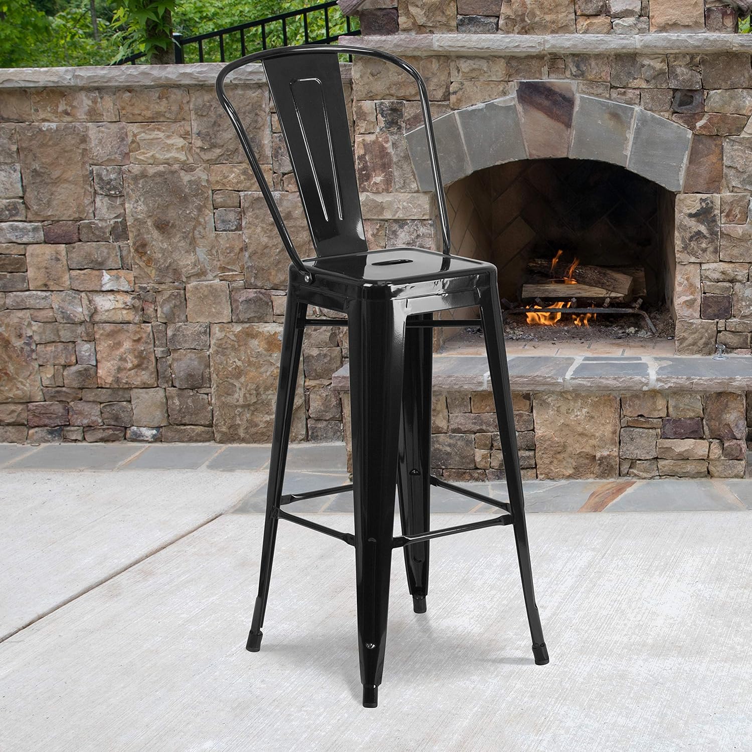 Flash Furniture Commercial Grade 30" High Black Metal Indoor-Outdoor Barstool with Removable Back Black Set of 1