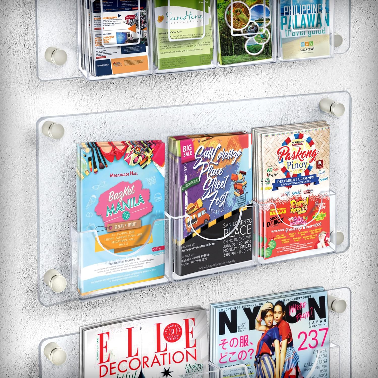 Azar Displays 3-Pocket Bifold Wall Brochure Holder, 11in x 23in, Clear/Silver Caps