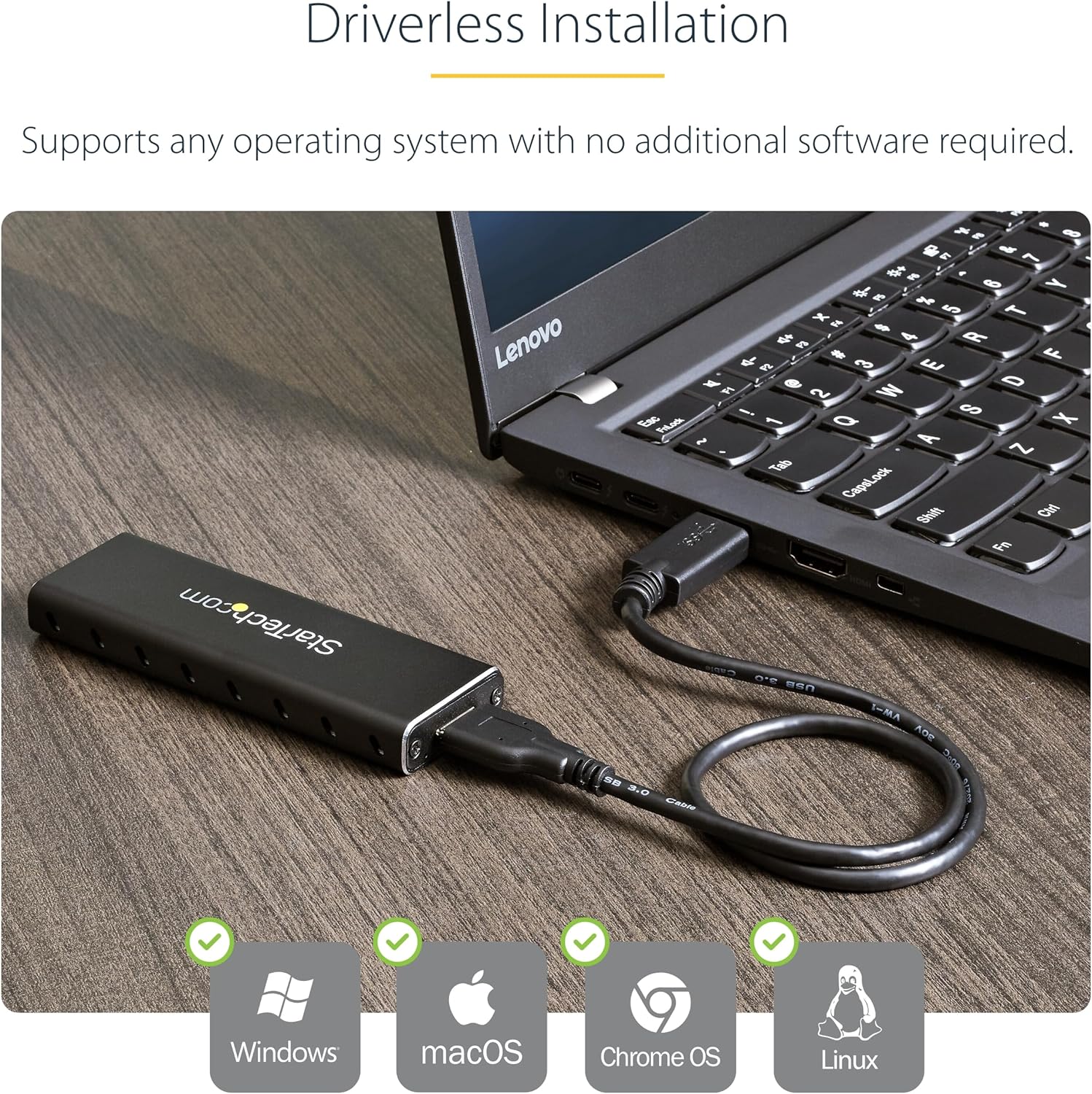 StarTech.com M.2 SSD Aluminum Enclosure to USB 3.0 (5Gbps) with UASP - Black - M.2 NGFF SATA with B Key & B+M Key