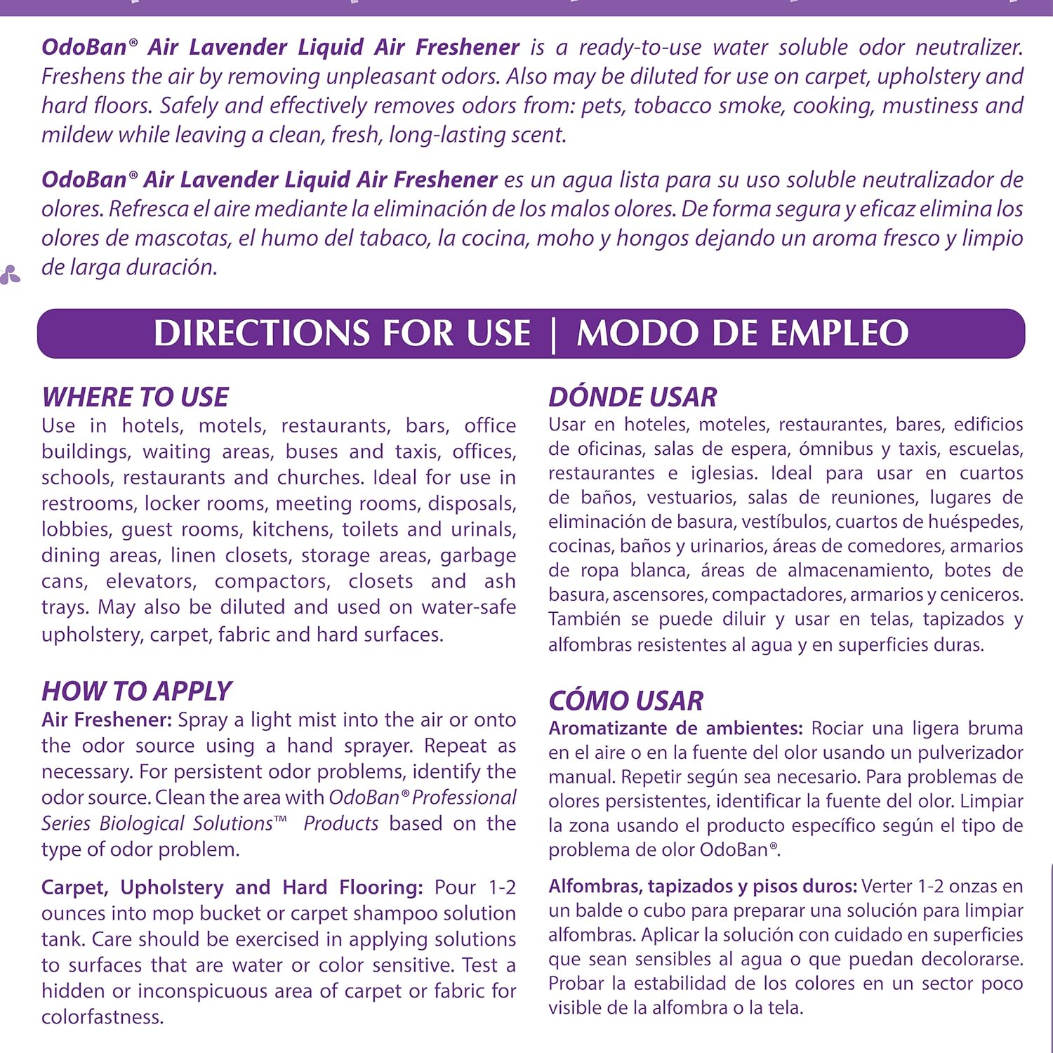 OdoBan Professional Series Ready-to-Use Air Lavender Liquid Air Freshener, Made in the USA, Lavender Scent
