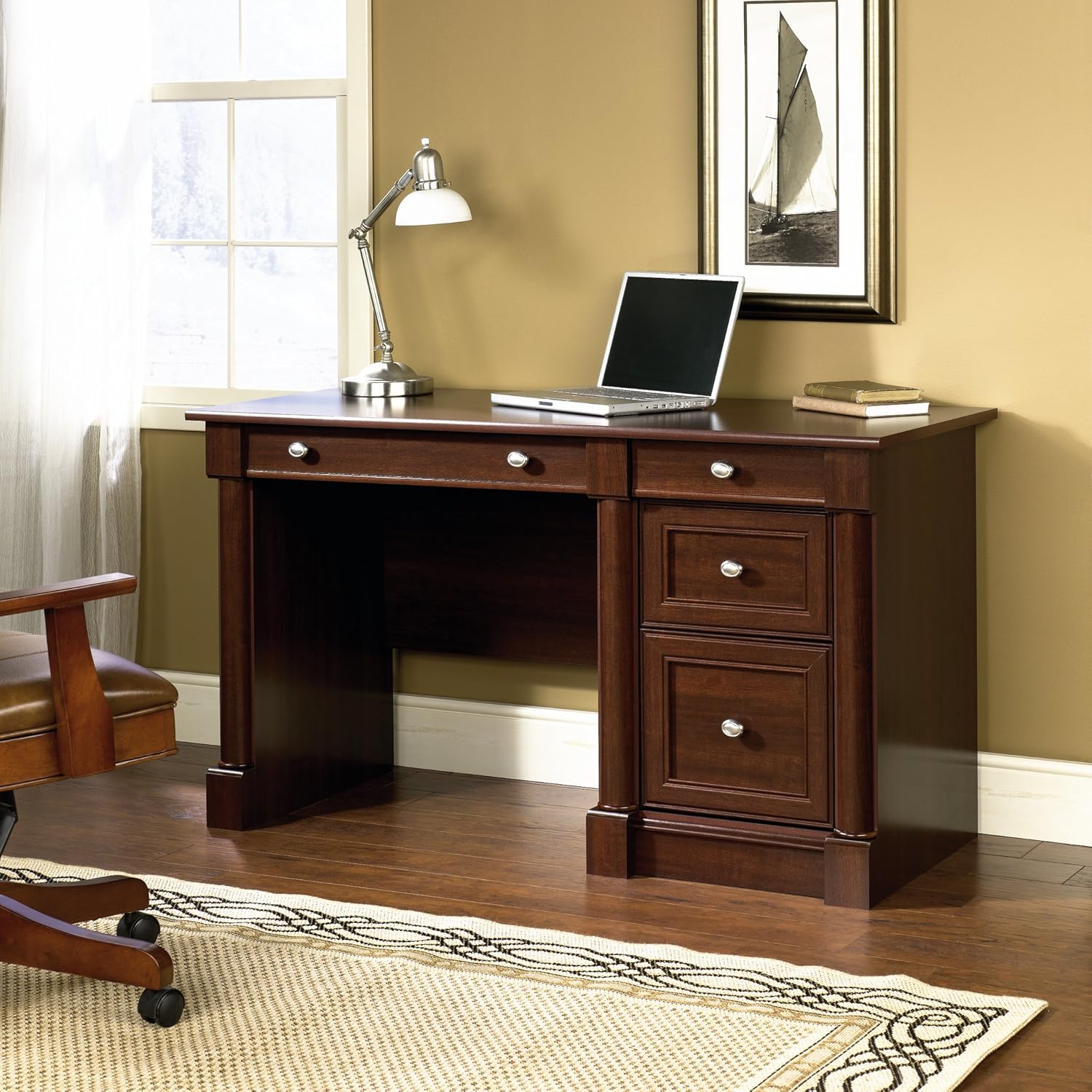 Sauder Palladia Computer Desk with Drawers, Home Office Desk with File Cabinet Storage Drawer - Management, Keyboard Tray
