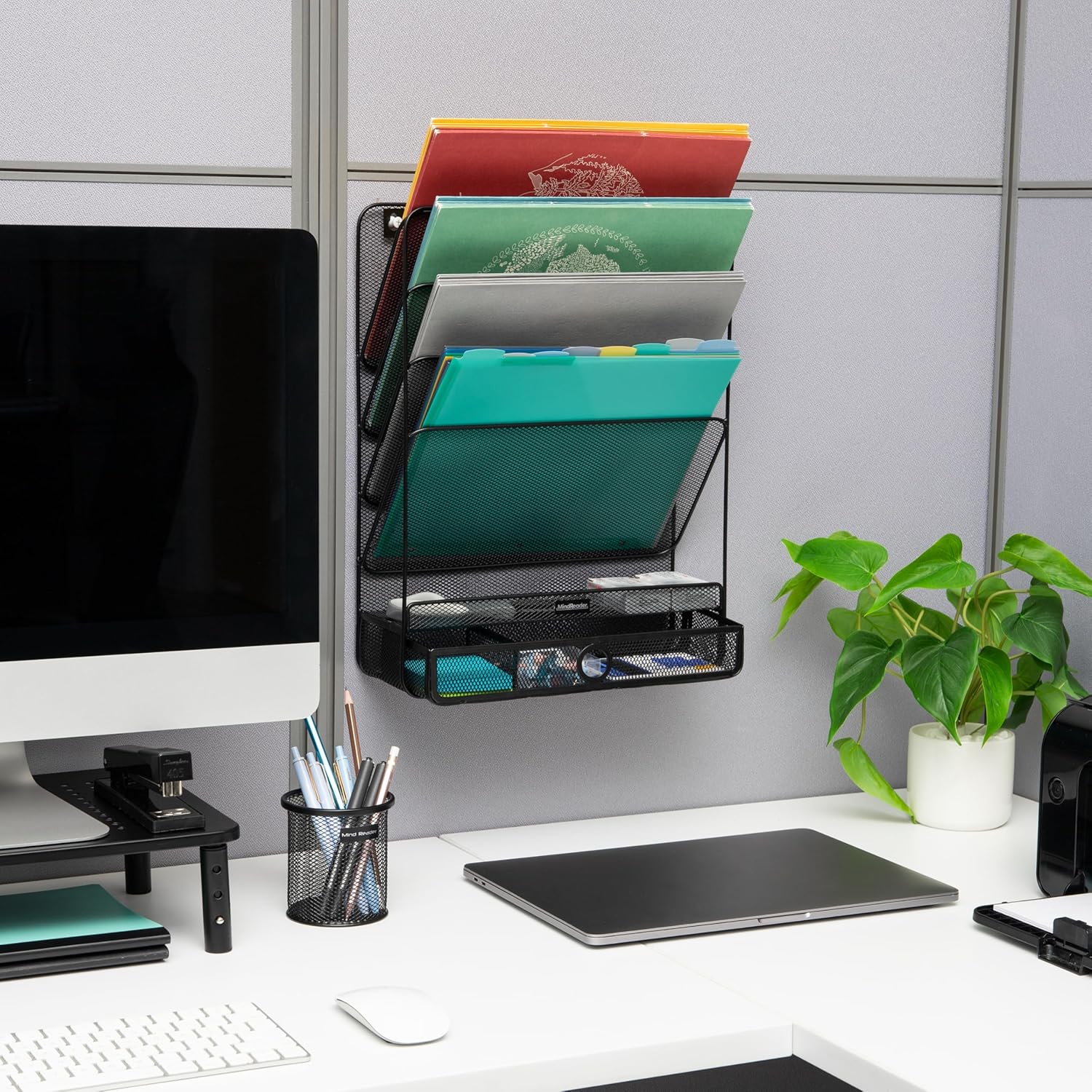 MIND READER 4-Tier Vertical File Organizer, Desktop & Wall Mount, Metal
