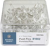 Business Source 1/2" Head Push Pins, Clear - Box of 100