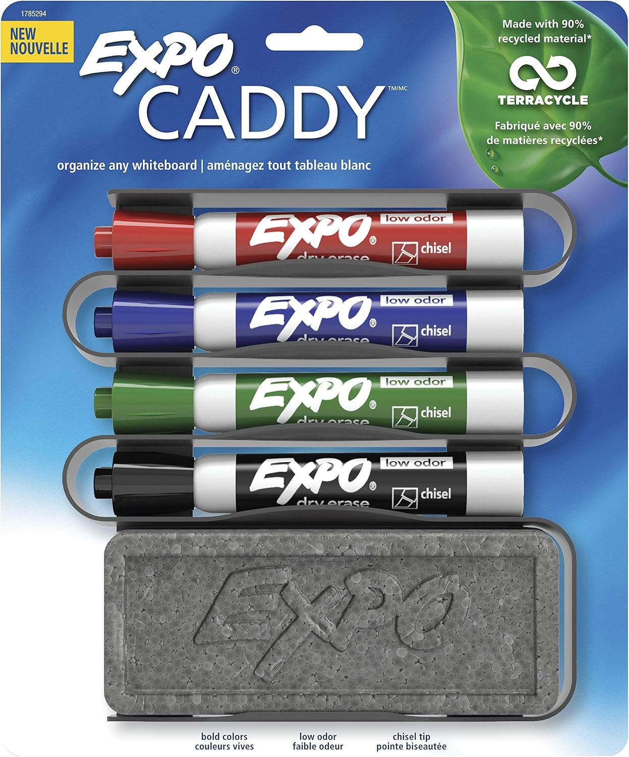 EXPO Low-Odor Chisel Tip Dry Erase Marker Set with Organizer and Eraser