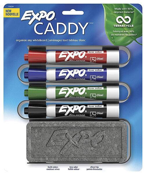 EXPO Low-Odor Chisel Tip Dry Erase Marker Set with Organizer and Eraser