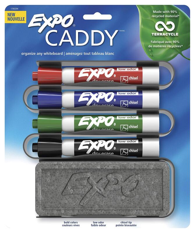 EXPO Low-Odor Chisel Tip Dry Erase Marker Set with Organizer and Eraser