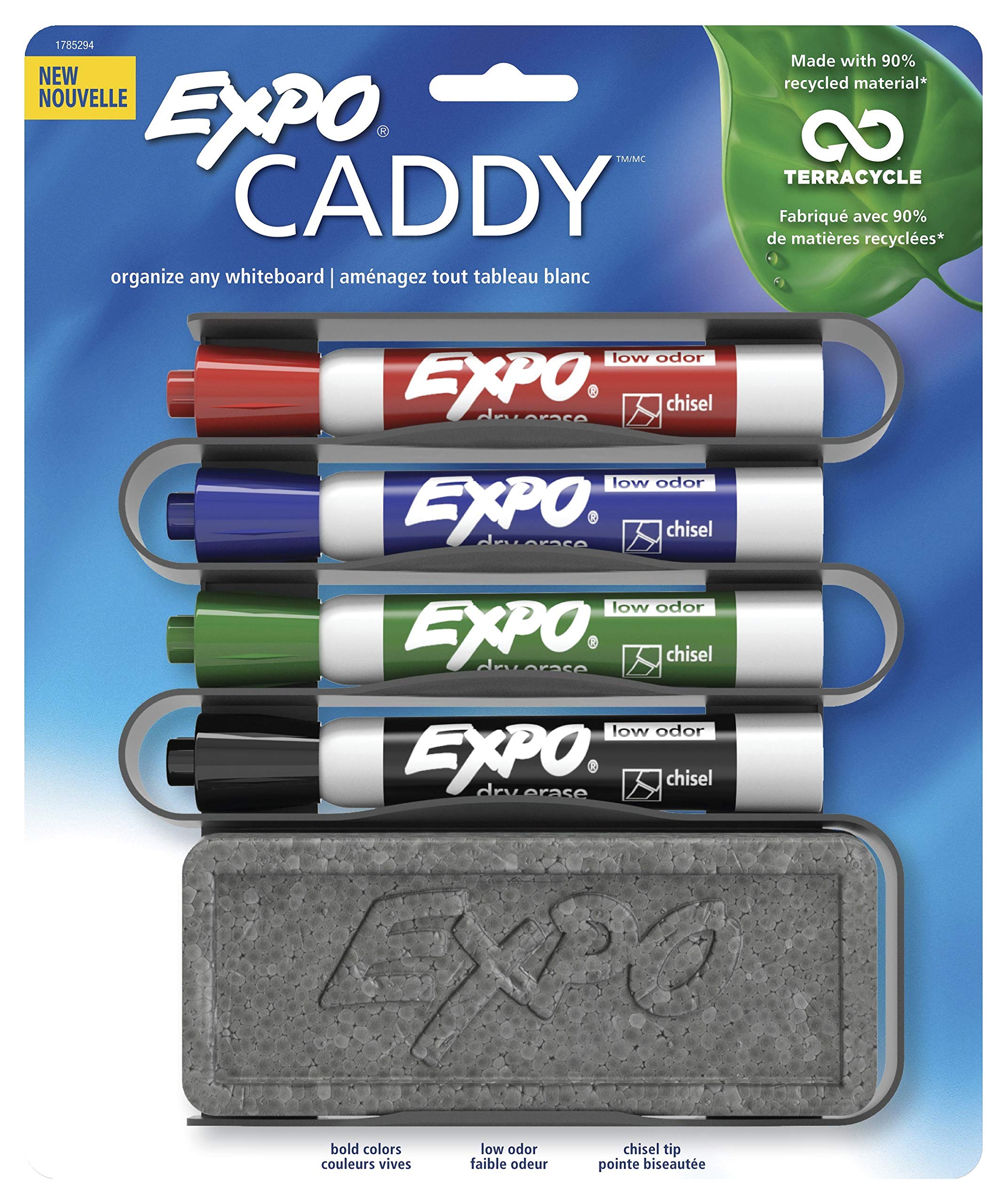 EXPO Low-Odor Chisel Tip Dry Erase Marker Set with Organizer and Eraser
