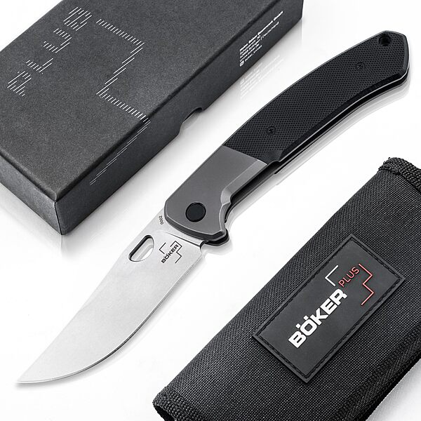 BÖKER PLUS® Elso Folder - Outdoor knife with D2 upswept blade - Professional Frame-Lock knife large - EDC Utility Knife with G10 handle black - folding & pocket knife with clip & case