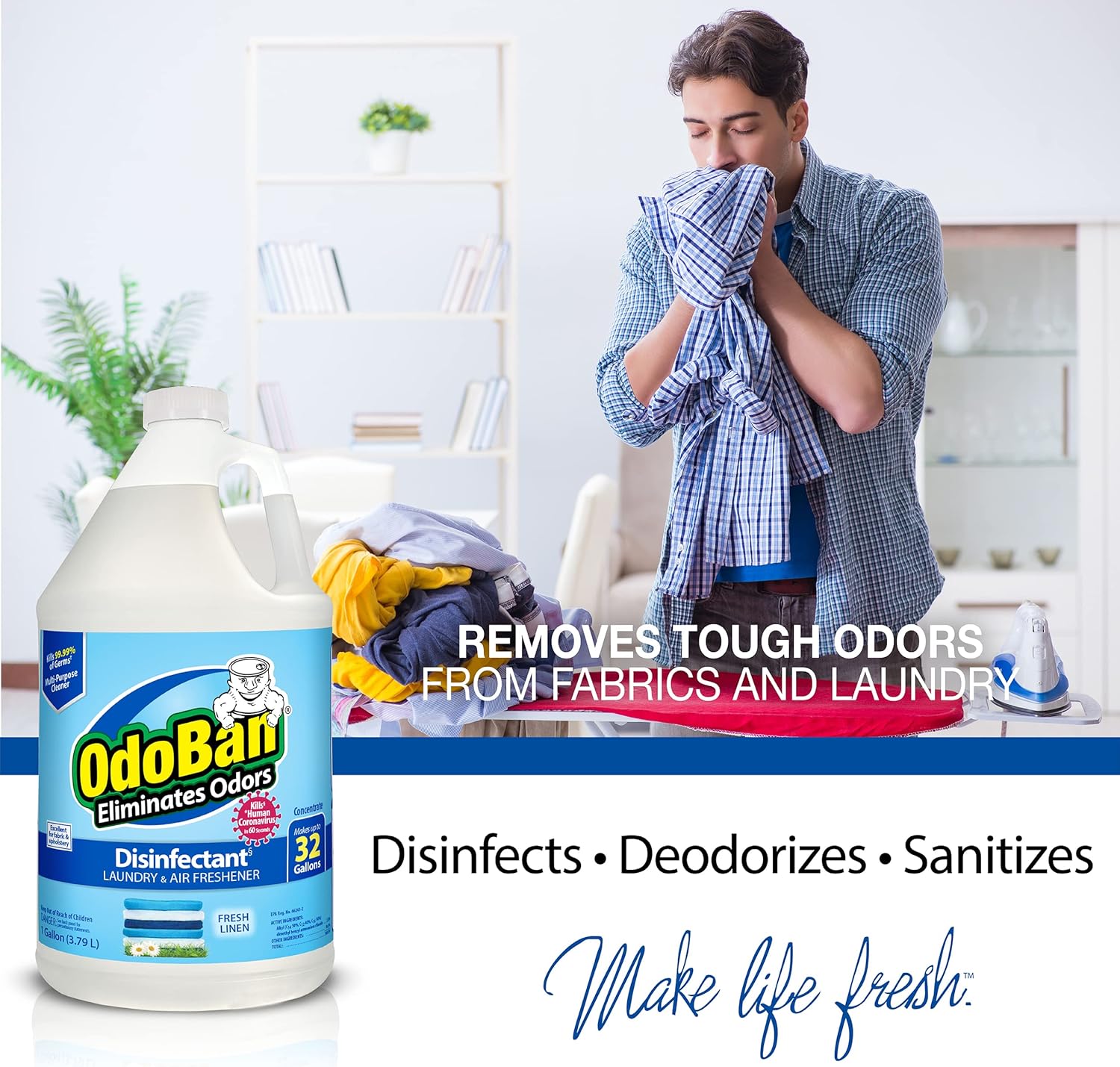 OdoBan Disinfectant Concentrate and Odor Eliminator, 1 Gallon, Fresh Linen Scent 128 Fl Oz (Pack of 1)