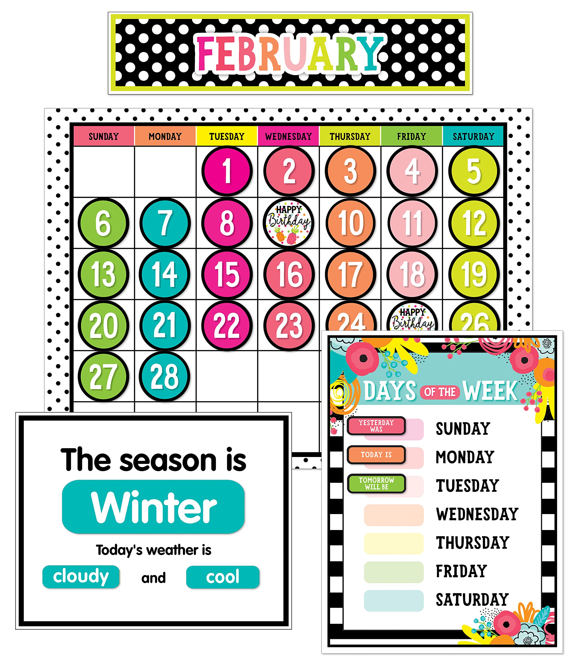 Schoolgirl Style Simply Stylish Tropical 92-Piece Calendar Bulletin Board Set for Classroom