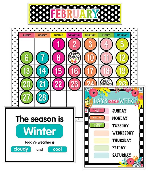 Schoolgirl Style Simply Stylish Tropical 92-Piece Calendar Bulletin Board Set for Classroom