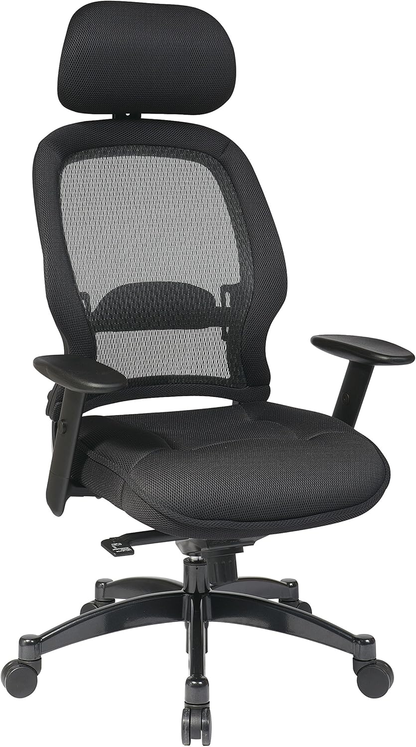 Office Star Professional Air Grid Mesh High-Back Office Chair With Headrest, Black