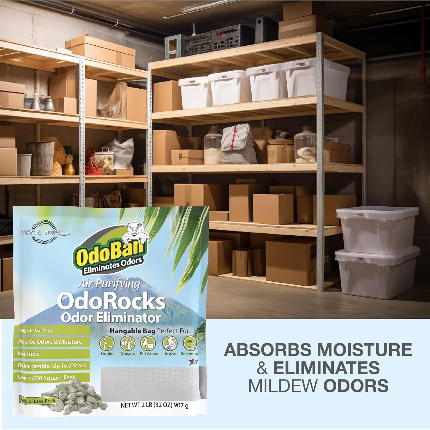 OdoBan Air Purifying OdoRocks Natural Odor Eliminator Made from Natural Volcanic Rocks, Made in the USA, Fragrance Free