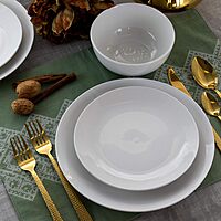 Elama White Porcelain Dish Dinnerware Set, 18 Piece, Luna 18 Piece Luna