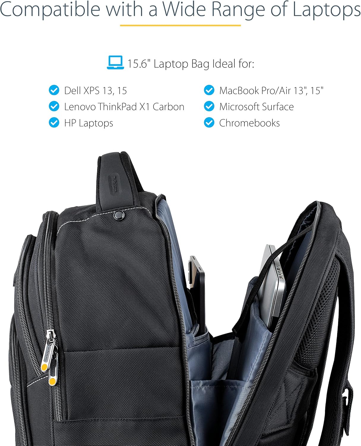 StarTech.com Unisex Backpack Ergonomic Computer Bag with Removable Accessories Case - 1680D Ballistic Nylon, Black