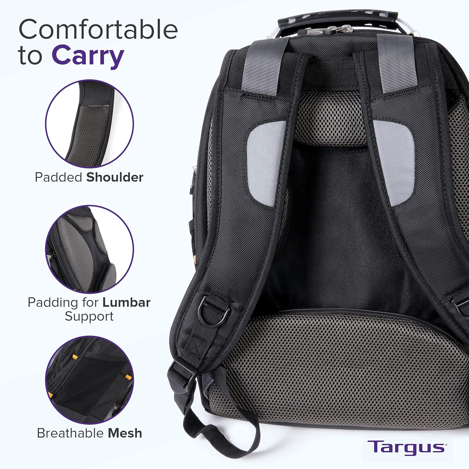 Targus Drifter II Laptop Backpack, Black/Gray – Backpack for Men for Business and Travel, Durable Water-Resistant Material