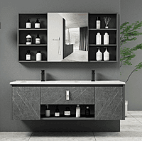 GREY ALUMMINIUM BATHROOM VANITY WITH CABINET & MIRROR