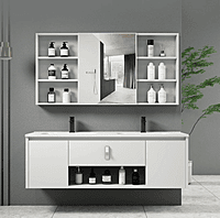 WHITE ALUMINIUM BATHROOM VANITY WITH CABINET & MIRROR