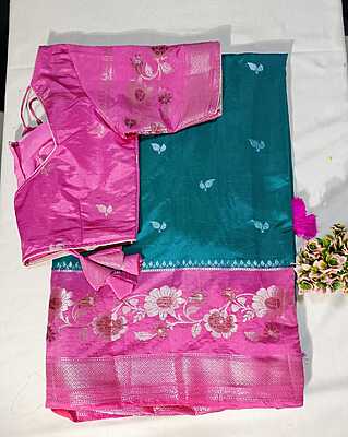 J203: Ready To Ship Beautiful Banarasi Soft Chiniya Silk Saree With Stitched Blouse