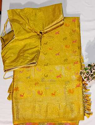 J268: Ready To Ship Beautiful Banarasi Katan Silk  Saree With Stitched Blouse