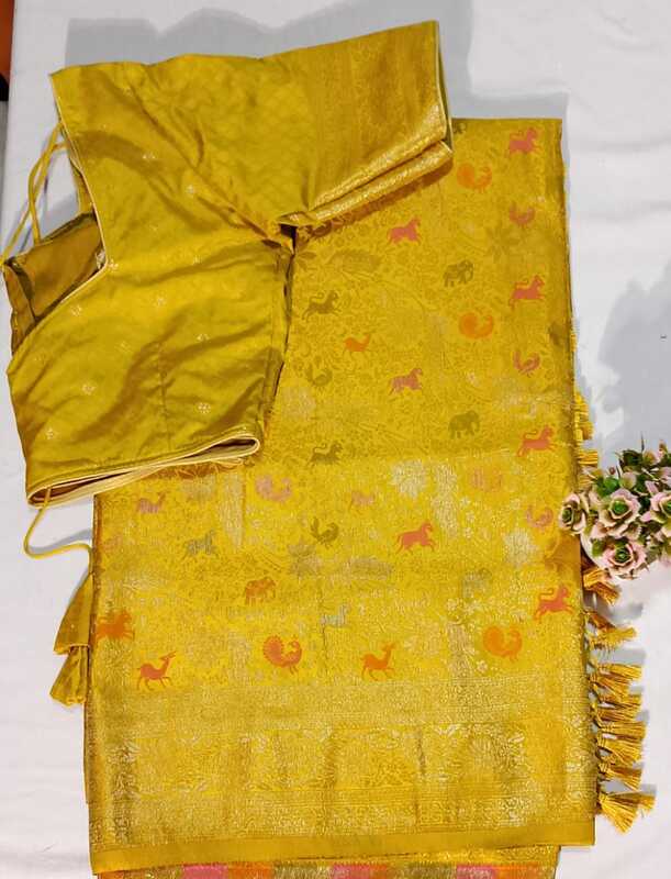 J268: Ready To Ship Beautiful Banarasi Katan Silk Saree With Stitched Blouse J268: Ready To Ship Beautiful Banarasi Katan Silk Saree With Stitched Blouse