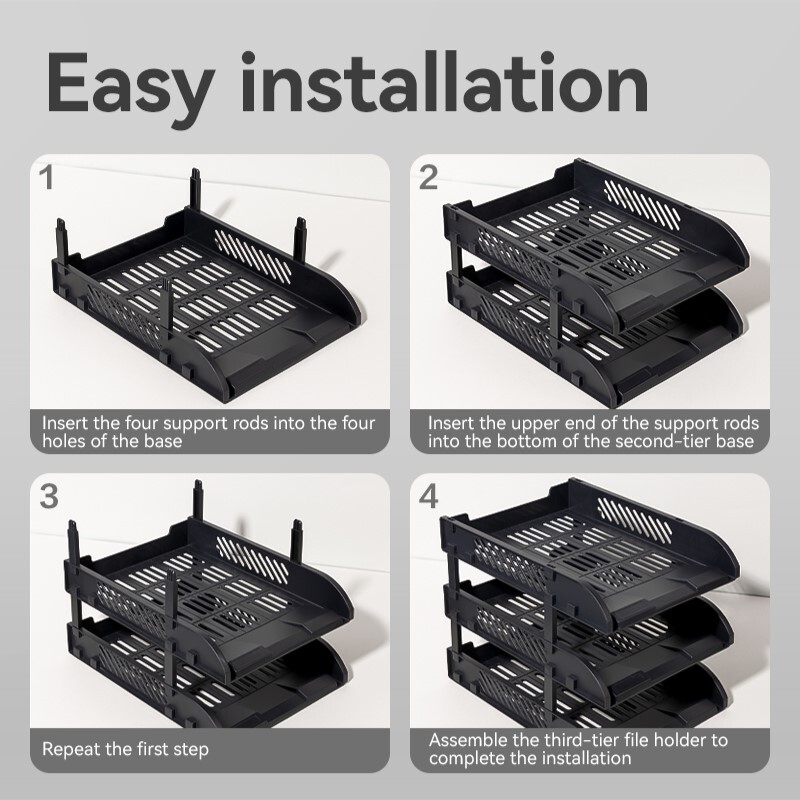 DELI 9213-BK PLASTIC TRAY 3 TIER BLACK