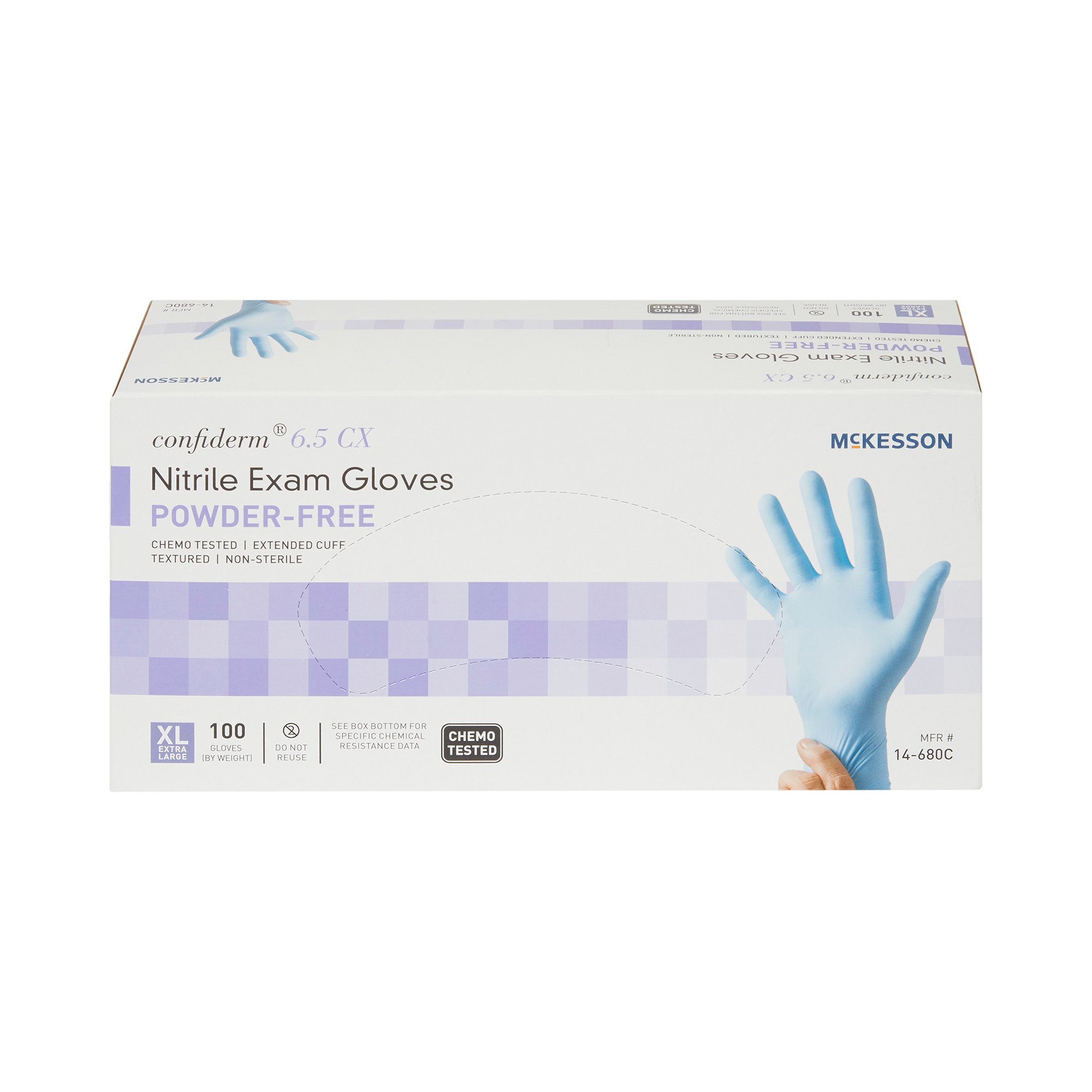 Exam Glove McKesson Confiderm® 6.5CX NonSterile Nitrile Extended Cuff Length Textured Fingertips Blue Chemo Tested